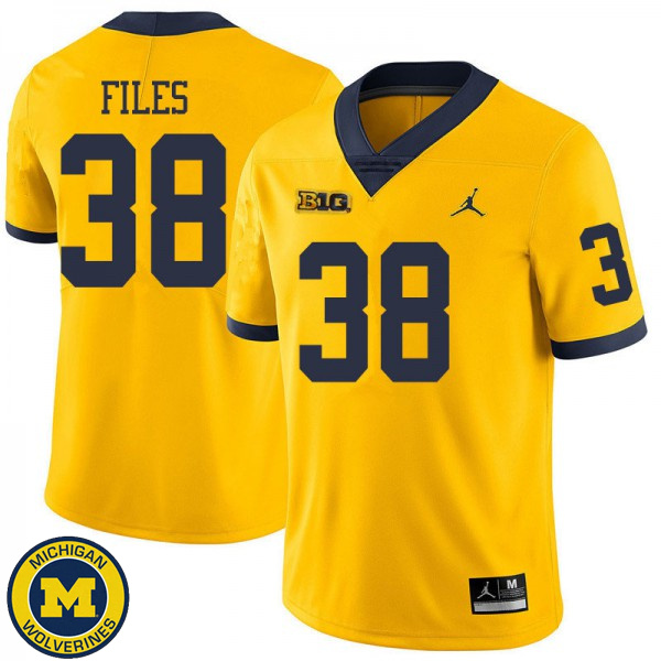 Mens Michigan Wolverines #38 Joseph Files Yellow Jordan Brand Embroidery Jersey